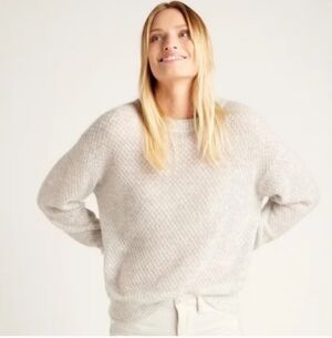 Quince Women's Baby Alpaca-Wool Diamond Stitch Crew Sweater